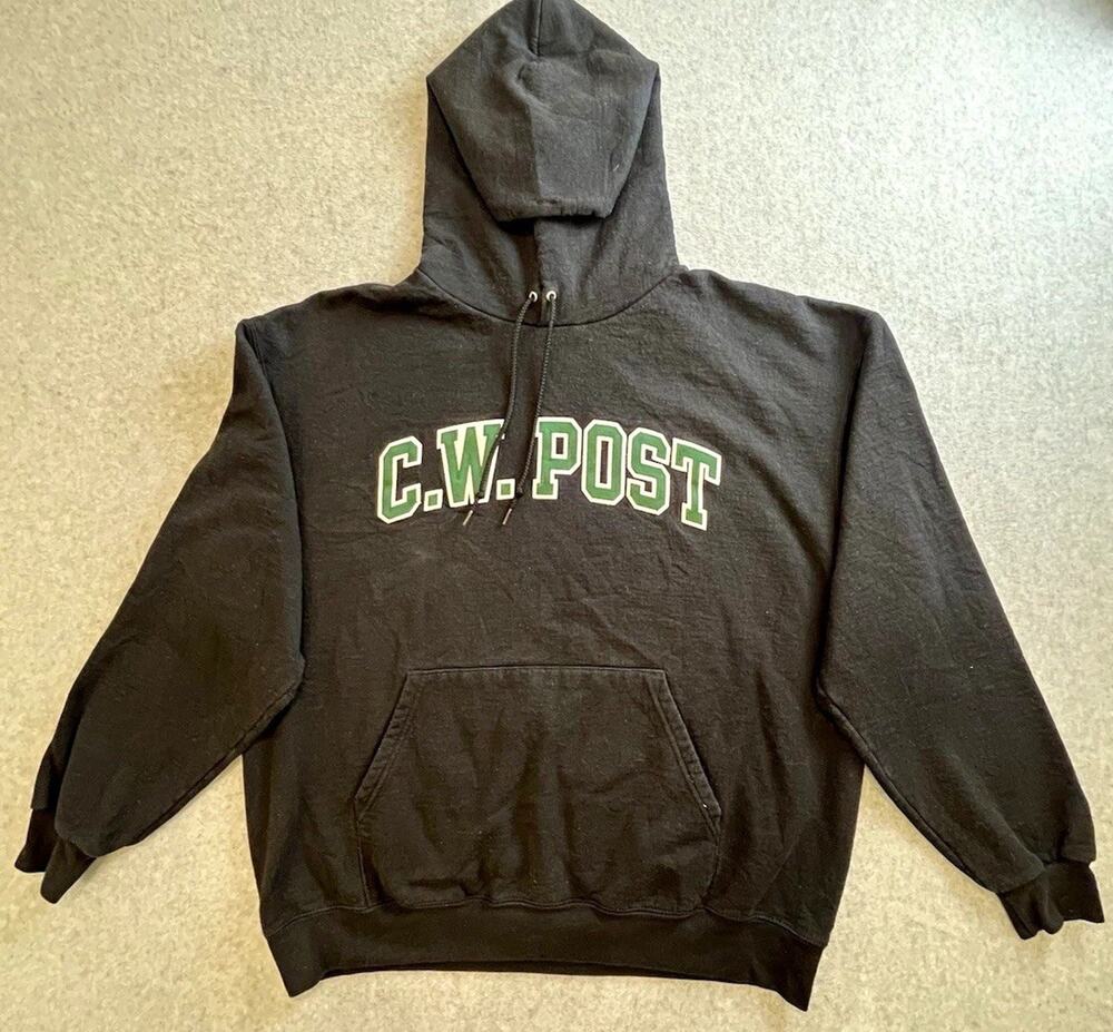 Champion C.W. Post Black Pullover Hoodie Fleece Graphic Logo Pockets Mens XL
